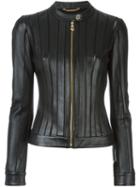 Versace Collection Fitted Leather Jacket, Women's, Size: 42, Black, Lamb Skin/polyamide/spandex/elastane