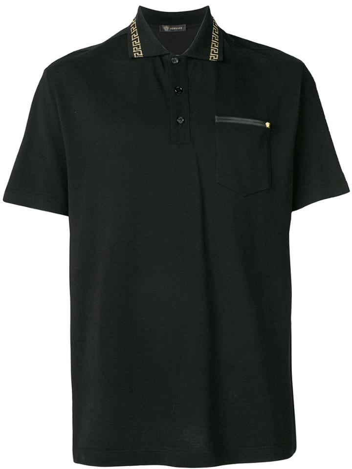 Versace Grecian Detail Polo Shirt - Black
