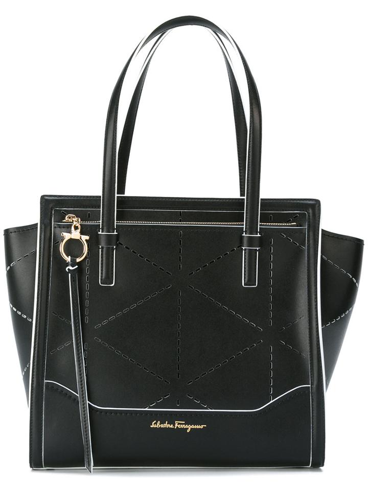 Salvatore Ferragamo Laser Cut Tote, Women's, Black, Calf Leather