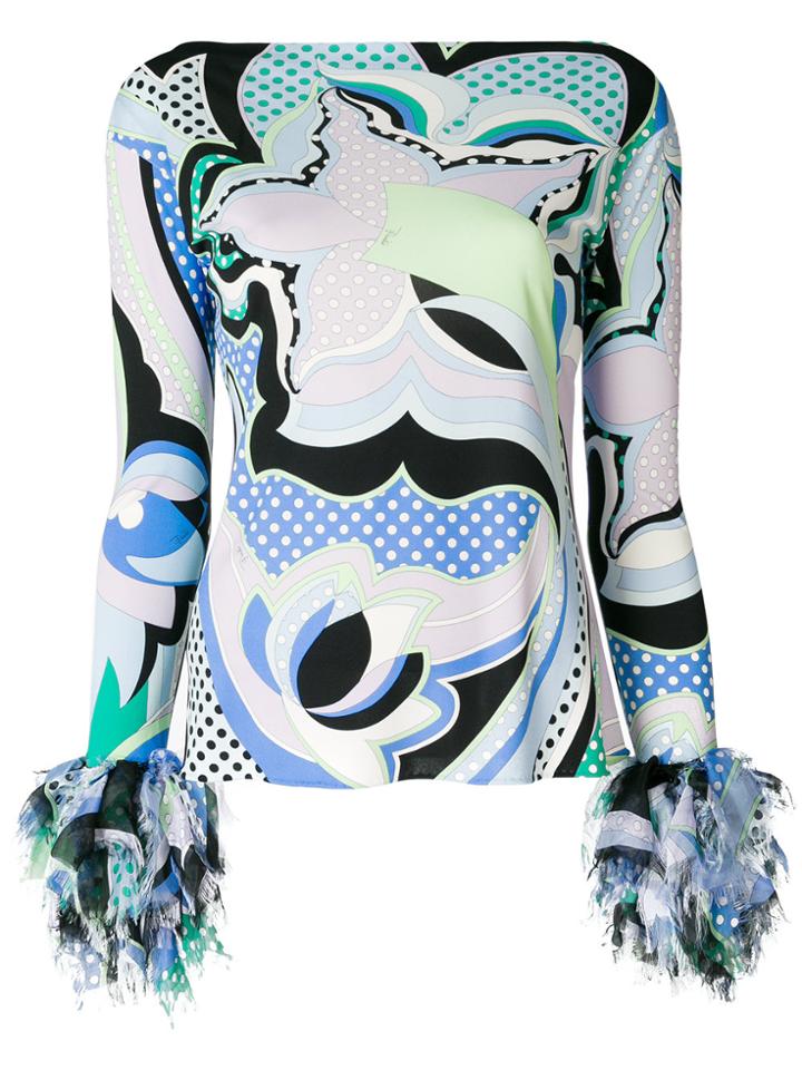 Emilio Pucci Frayed Sleeve Blouse - Blue