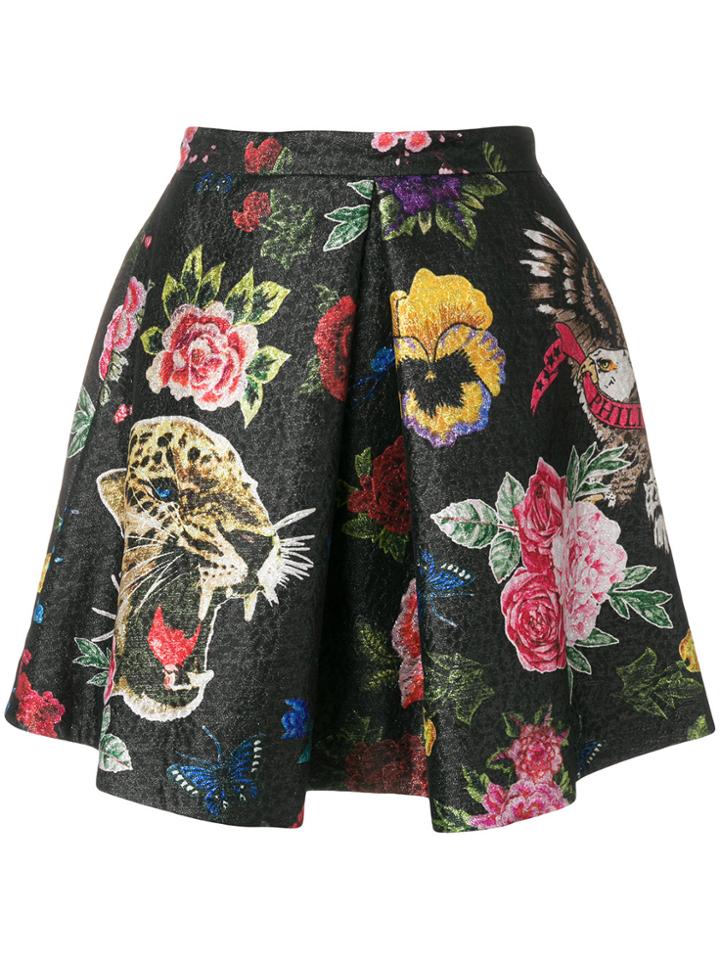 Philipp Plein Floral And Leopard Embroidered Mini Skirt - Black