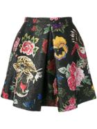 Philipp Plein Floral And Leopard Embroidered Mini Skirt - Black