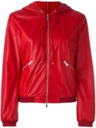 Armani Collezioni Hooded Leather Jacket, Women's, Size: 46, Red, Cotton/lamb Skin