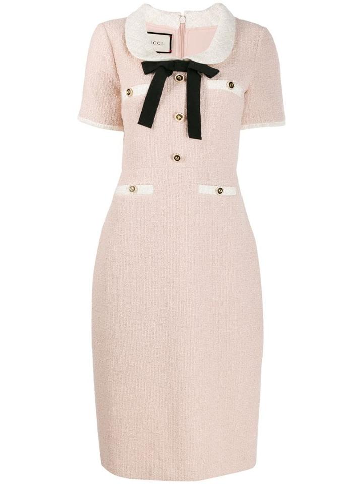 Gucci Ribbon Detailed Tweed Dress - Pink