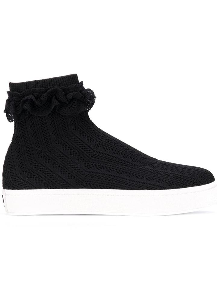 Opening Ceremony Frill Detail Ankle Boots - Black