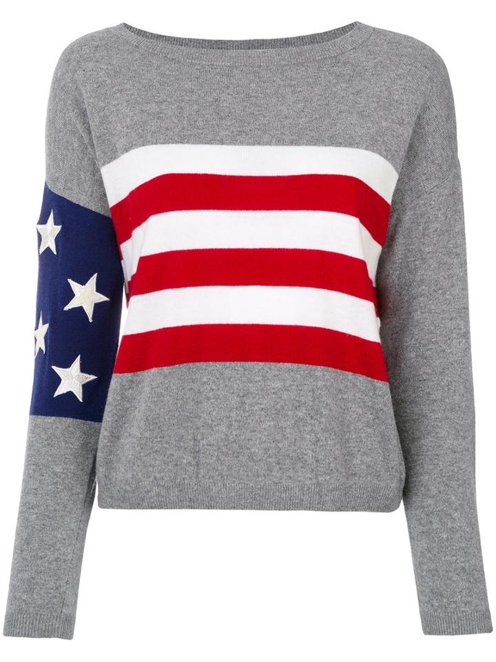 Twin-set - Top With Us Flag Detail - Women - Cotton/polyamide/viscose/wool - M, Grey, Cotton/polyamide/viscose/wool