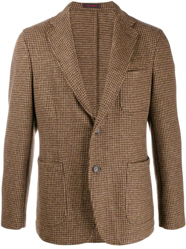 The Gigi Single-breasted Houndstooth Blazer - Brown