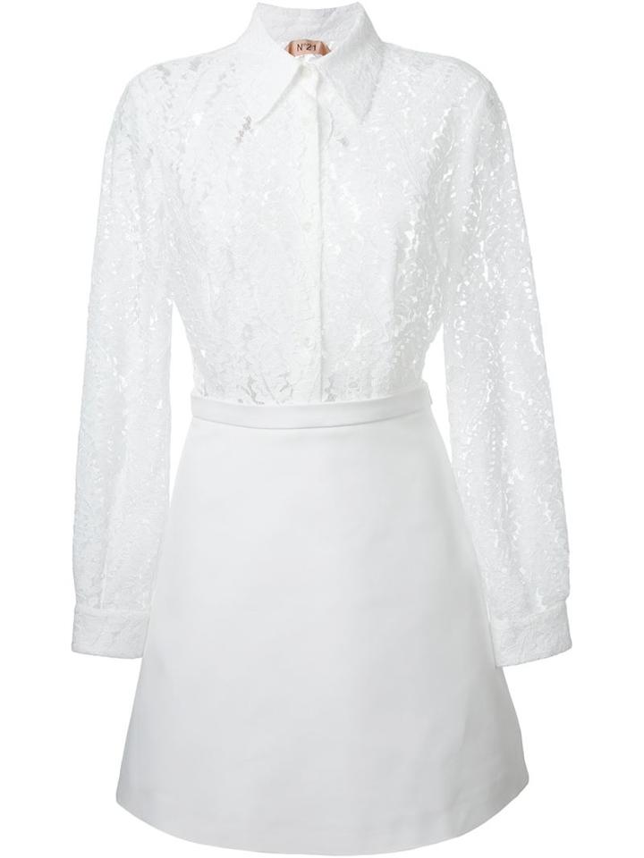 No21 Lace Contrast Dress, Women's, Size: 40, White, Cotton/polyamide/spandex/elastane/cupro