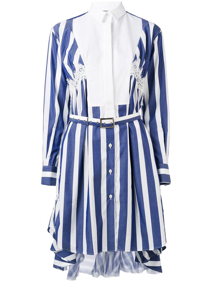 Sacai - Striped Shirt Dress - Women - Silk/cotton/nylon - Xs, White, Silk/cotton/nylon