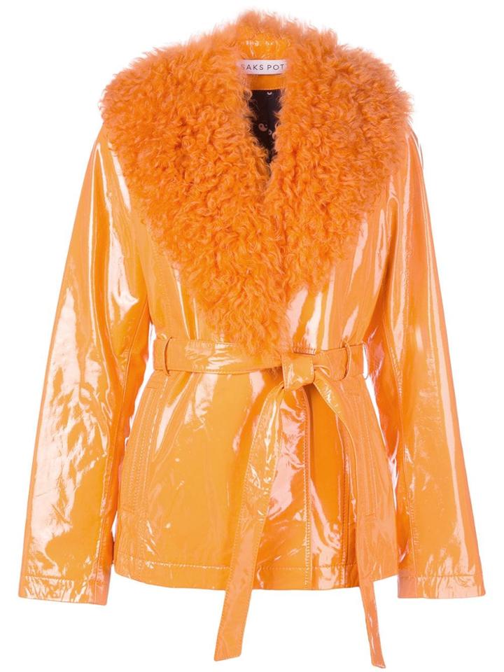 Saks Potts Belted Shearling Coat - Orange