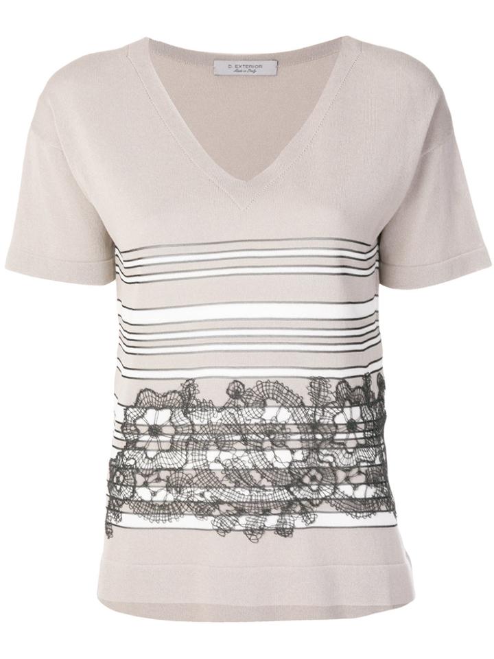 D.exterior Lace Insert T-shirt - Nude & Neutrals