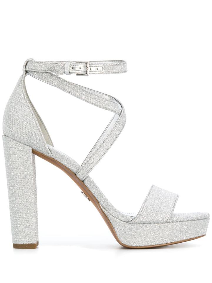 Michael Michael Kors Charlize Platform Glitter Sandals - Silver