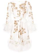 Marchesa Baroque Style Feathered Dress - White