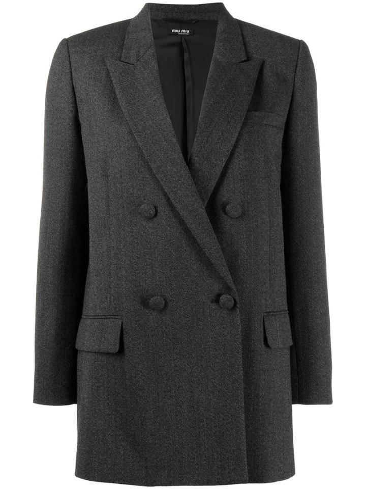 Miu Miu Double Breasted Wool Blazer - Grey