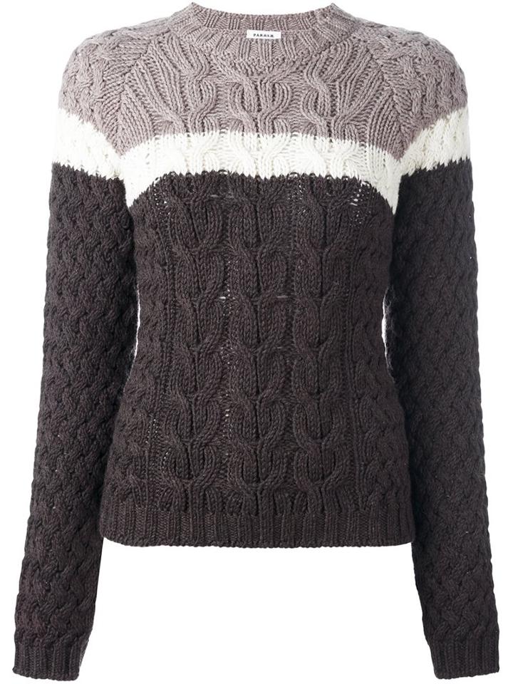 P.a.r.o.s.h. Colour Block Cable Knit Sweater, Women's, Size: Xs, Brown, Wool