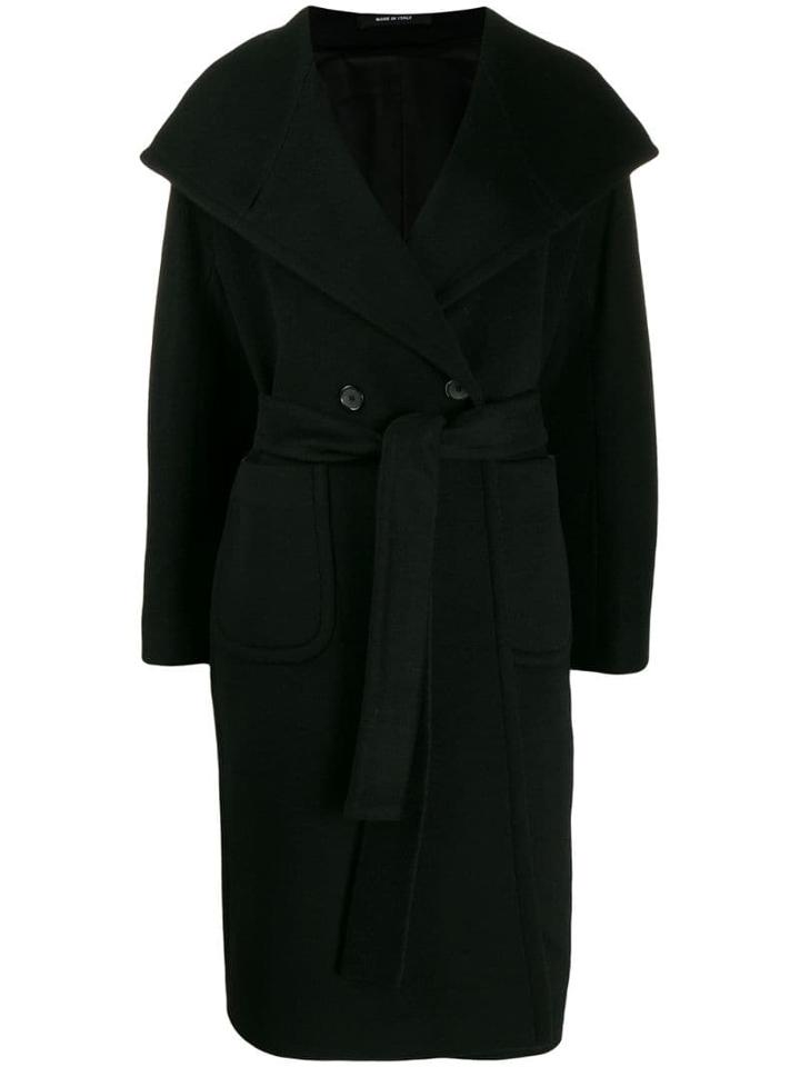 Tagliatore Double Breasted Wrap Coat - Black
