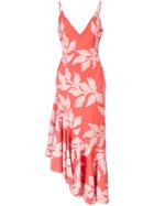 Patbo Leaf Print Ruffle Dress - Red