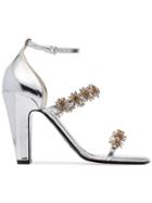 Fabrizio Viti Silver Daisy 100 Floral Embellished Leather Sandals