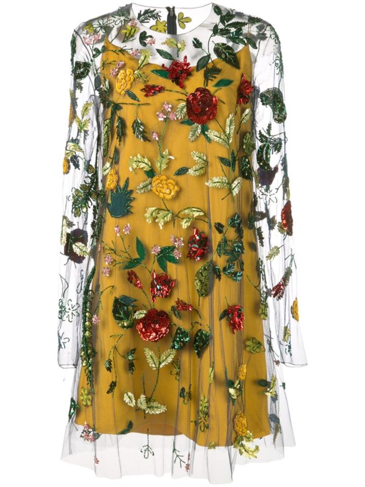 Oscar De La Renta Sheer-styled Dress With Floral Embroidery - Blue