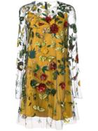 Oscar De La Renta Sheer-styled Dress With Floral Embroidery - Blue