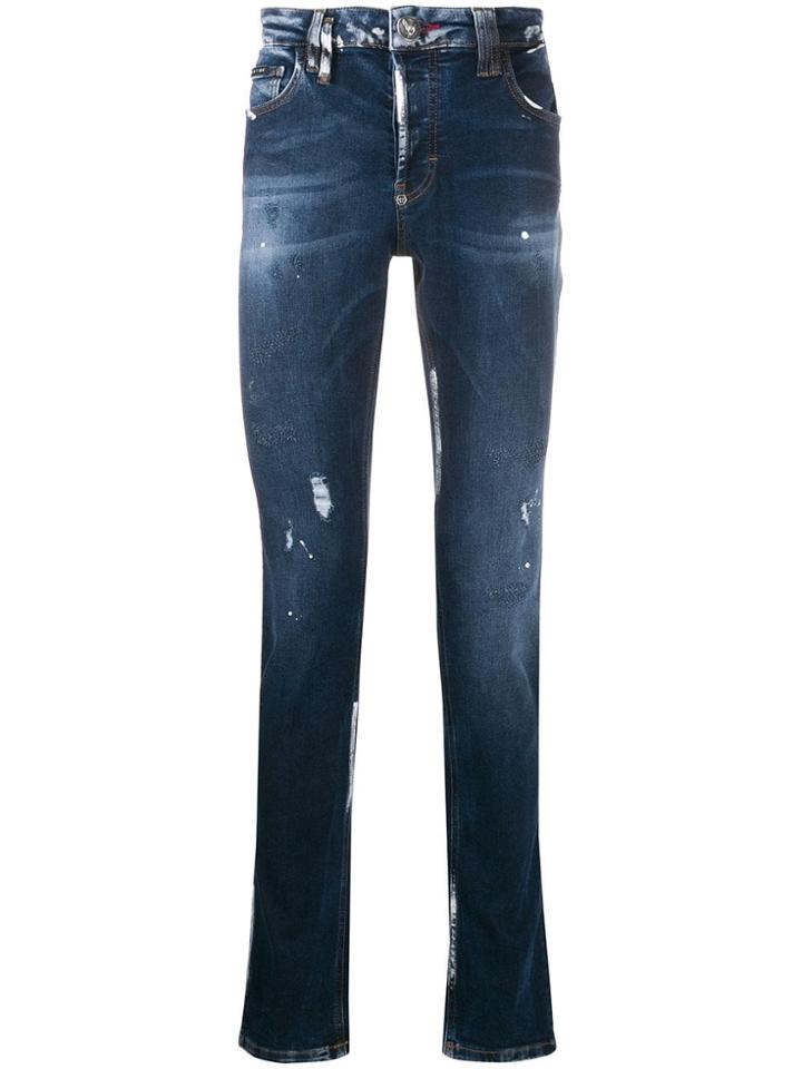 Philipp Plein Distressed Skull Jeans - Blue
