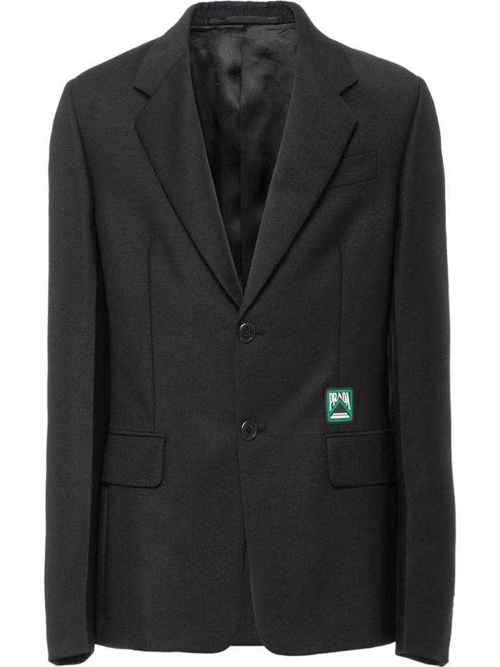 Prada Rubber Logo Detail Blazer - Black