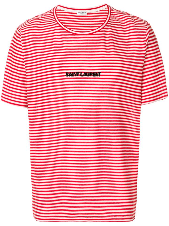 Saint Laurent Striped Logo T-shirt - Red