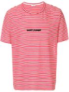 Saint Laurent Striped Logo T-shirt - Red
