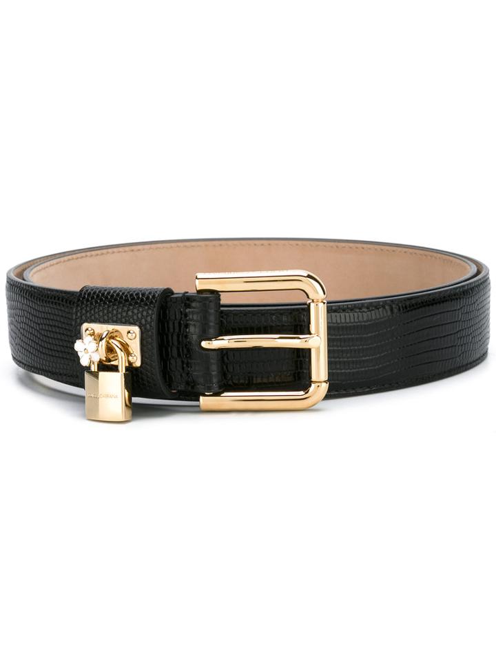 Dolce & Gabbana Padlock Belt, Women's, Size: 75, Black, Calf Leather