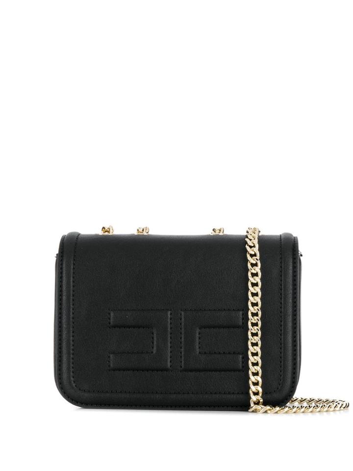 Elisabetta Franchi Logo Embossed Crossbody Bag - Black