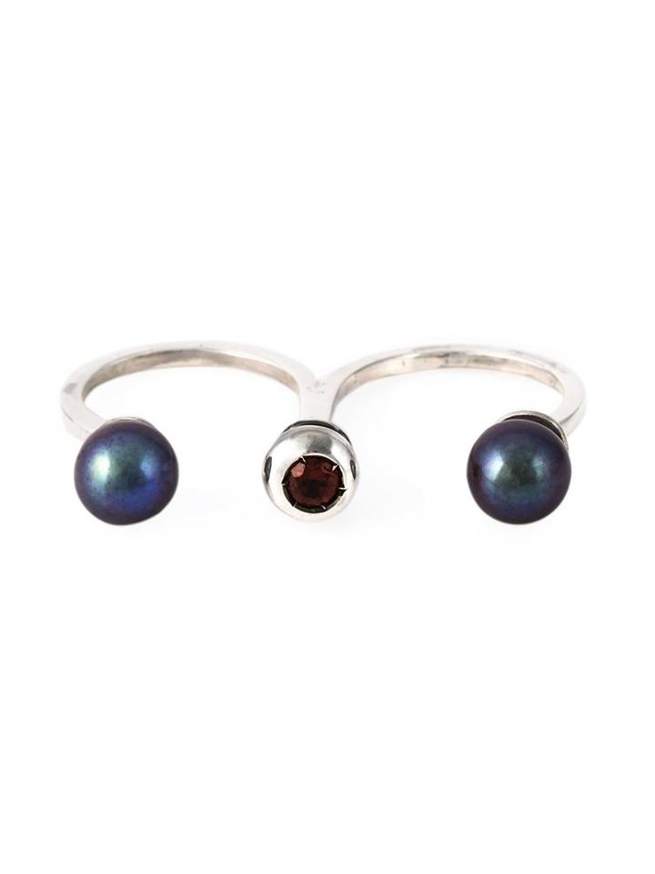 Maria Teresa Sottile Pearl Double Ring, Women's, Metallic