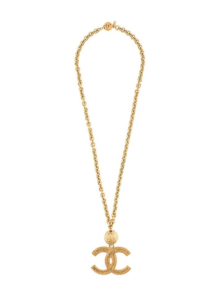 Chanel Vintage Cc Logo Necklace, Women's, Yellow/orange