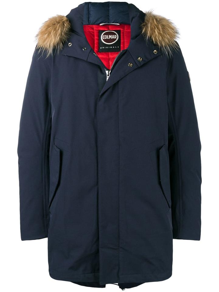 Colmar Fur-trim Hooded Coat - Blue