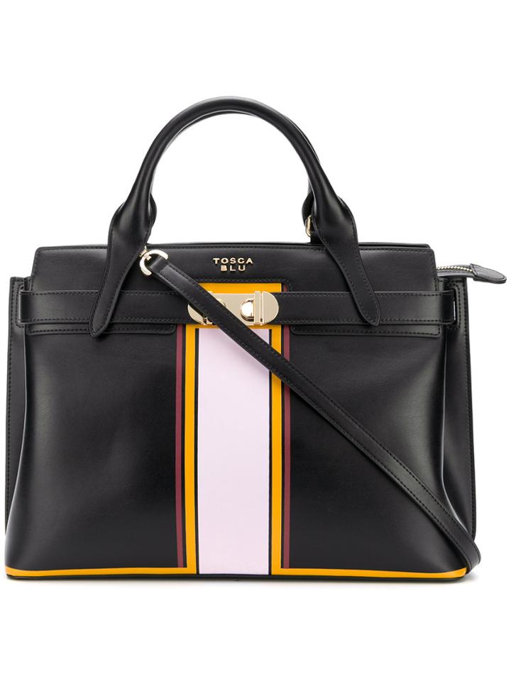 Tosca Blu Contrast Stripe Tote - Black