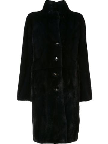Sonia Rykiel Button Down Coat, Women's, Size: 38, Black, Viscose/mink Fur