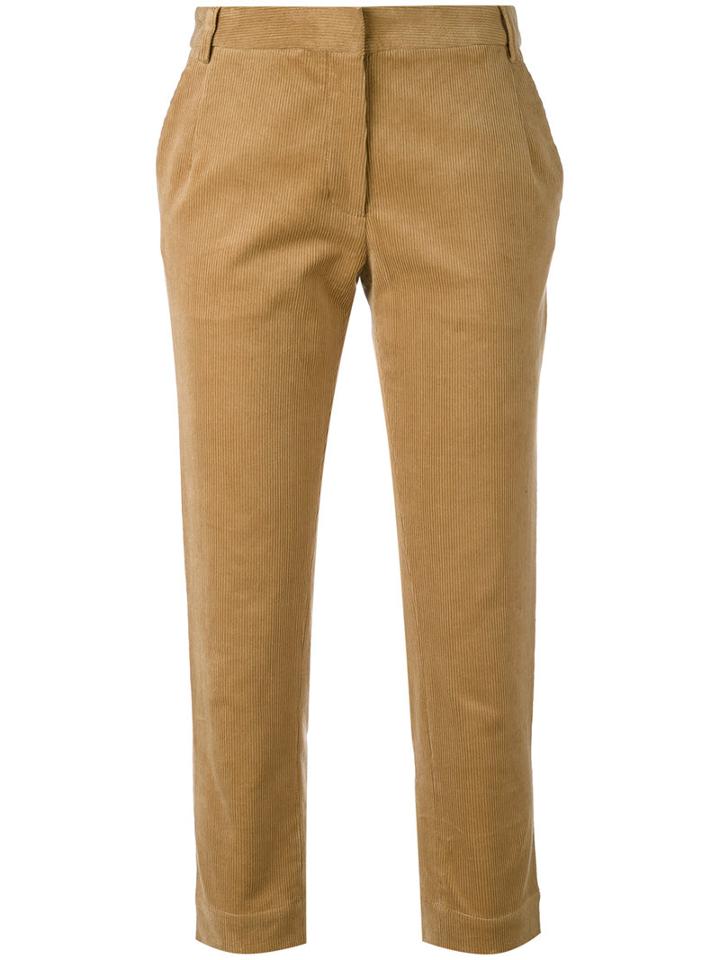 Peter Jensen - Cropped Corduroy Trousers - Women - Cotton/spandex/elastane - S, Brown, Cotton/spandex/elastane