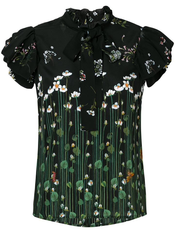 Red Valentino Printed Tie Neck Blouse - Black