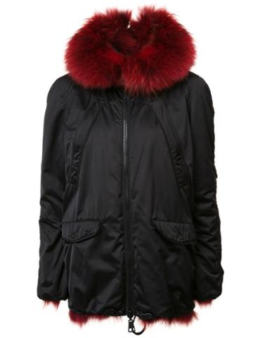Kru Zipped Hooded Coat, Women's, Size: Medium, Red, Racoon Fur/coyote Fur