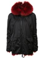 Kru Zipped Hooded Coat, Women's, Size: Medium, Red, Racoon Fur/coyote Fur