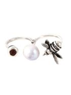 Maria Teresa Sottile Bee Double Ring, Women's, Metallic, Silver/pearls/garnet
