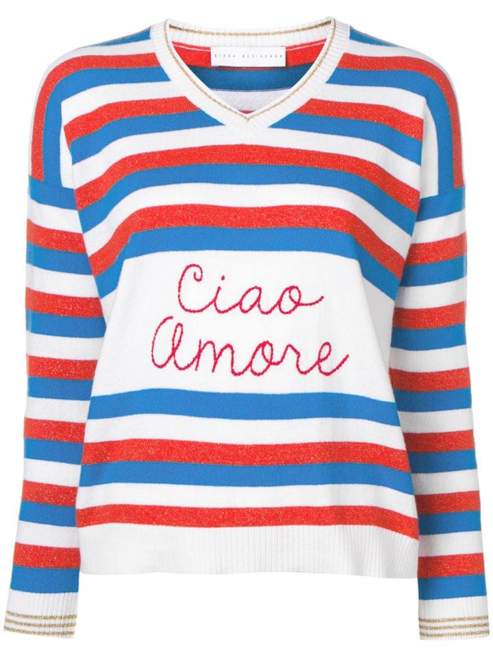Giada Benincasa Ciao Amore V-neck Striped Sweater - White