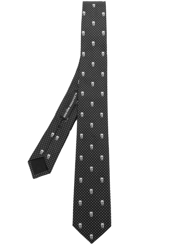 Alexander Mcqueen Skull And Polka Dot Tie - Black