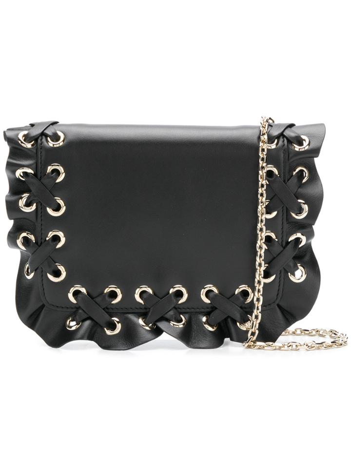 Red Valentino Woven Ruffle Shoulder Bag - Black