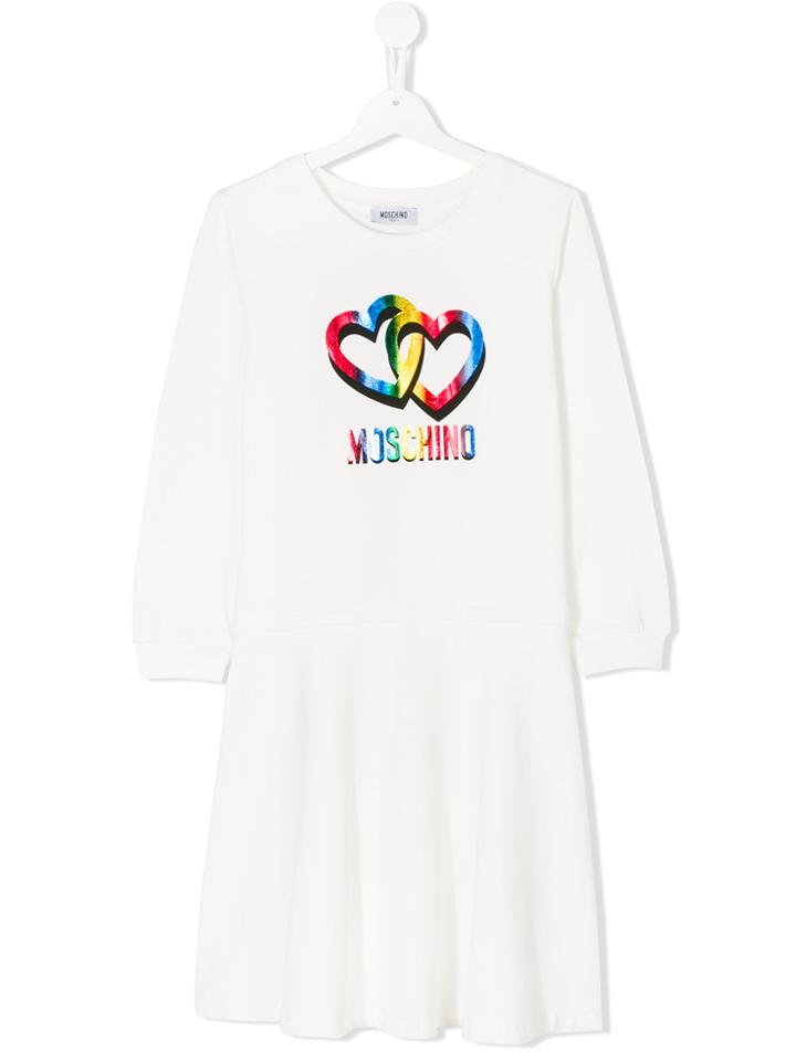 Moschino Kids Teen Logo Print Dress - White