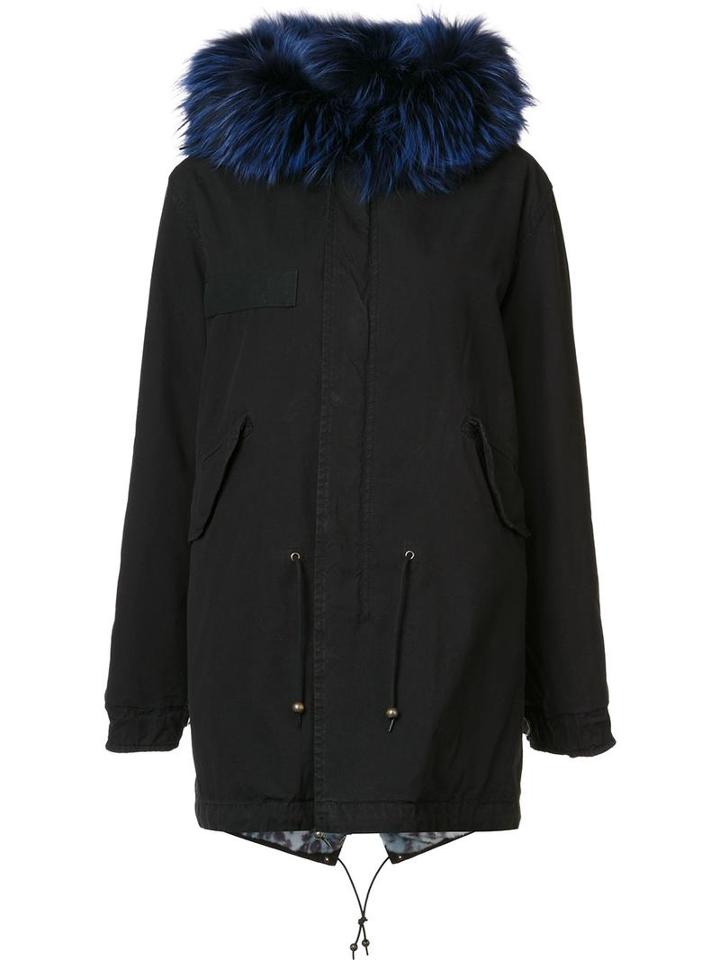 Mr & Mrs Italy Flap Pockets Parka Coat, Women's, Size: Small, Black, Cotton/rabbit Fur