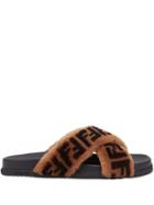 Fendi Fluffy Ff Motif Slides - Brown