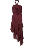 Cinq A Sept Ruffled Halterneck Dress, Women's, Size: 2, Red, Polyester/silk