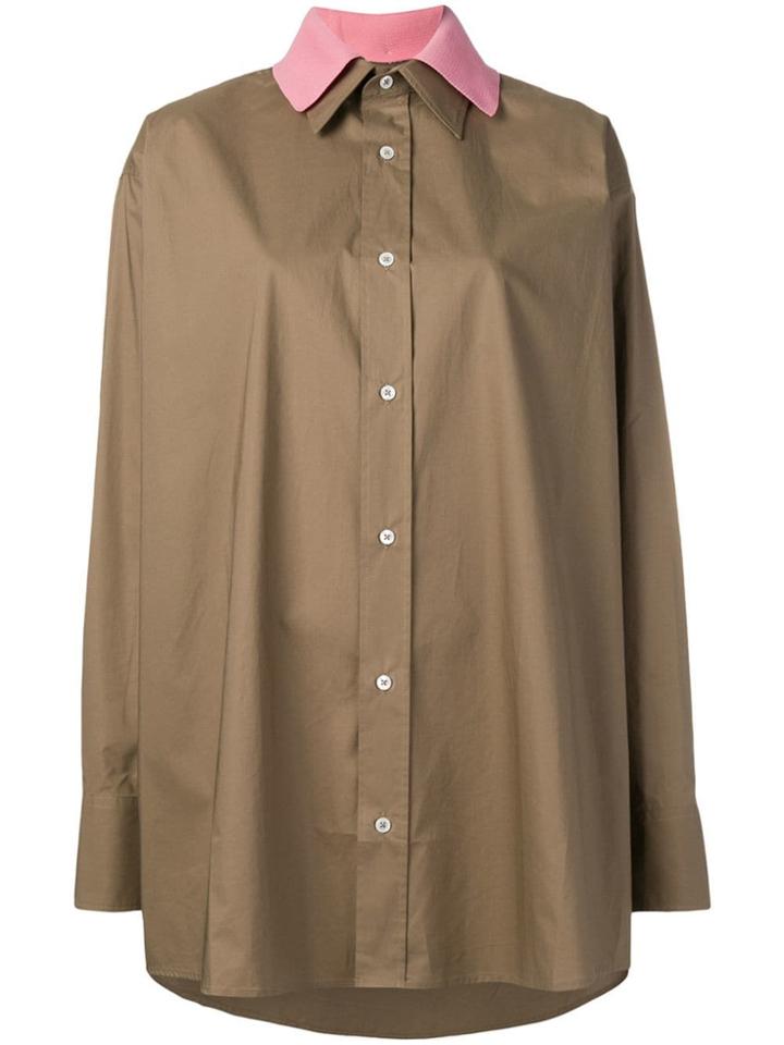 Plan C Contrast Collar Shirt - Brown