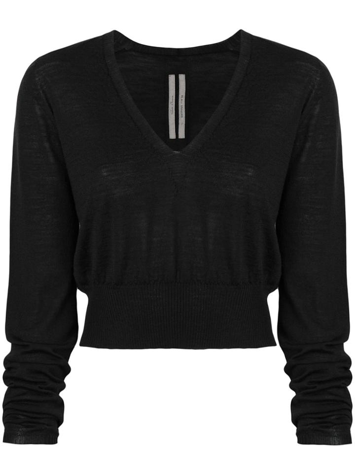 Rick Owens V-neck Cropped Sweater - Black