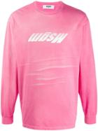 Msgm Creased-detail Upside-down Logo Sweatshirt - Pink